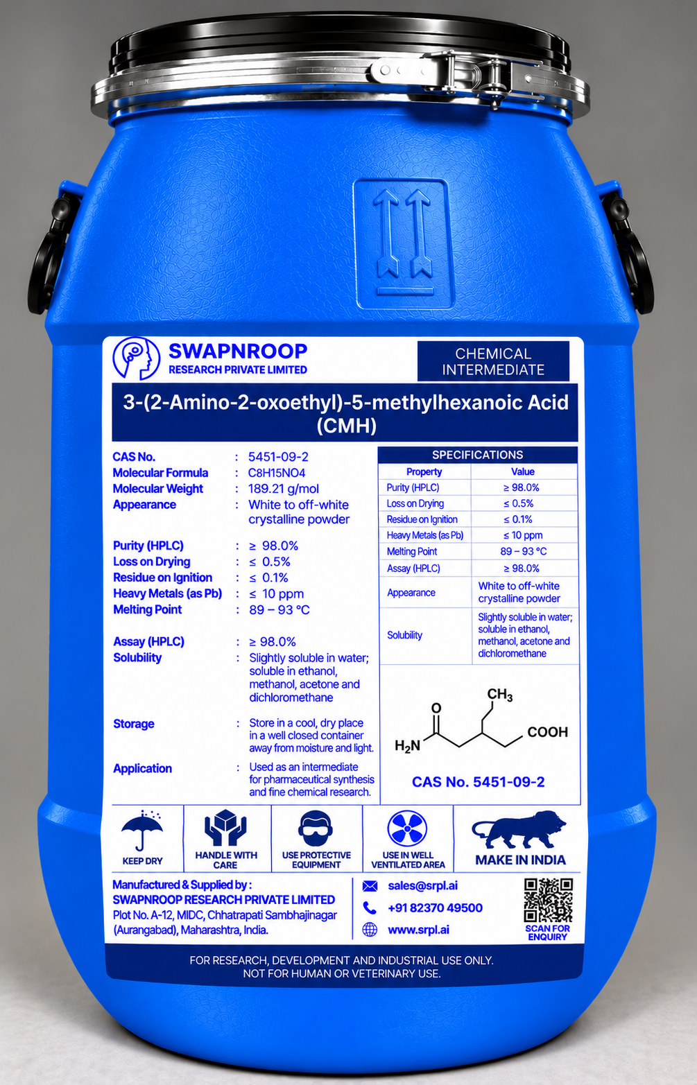 3-(2-Amino-2-oxoethyl)-5-methylhexanoic Acid (CMH)