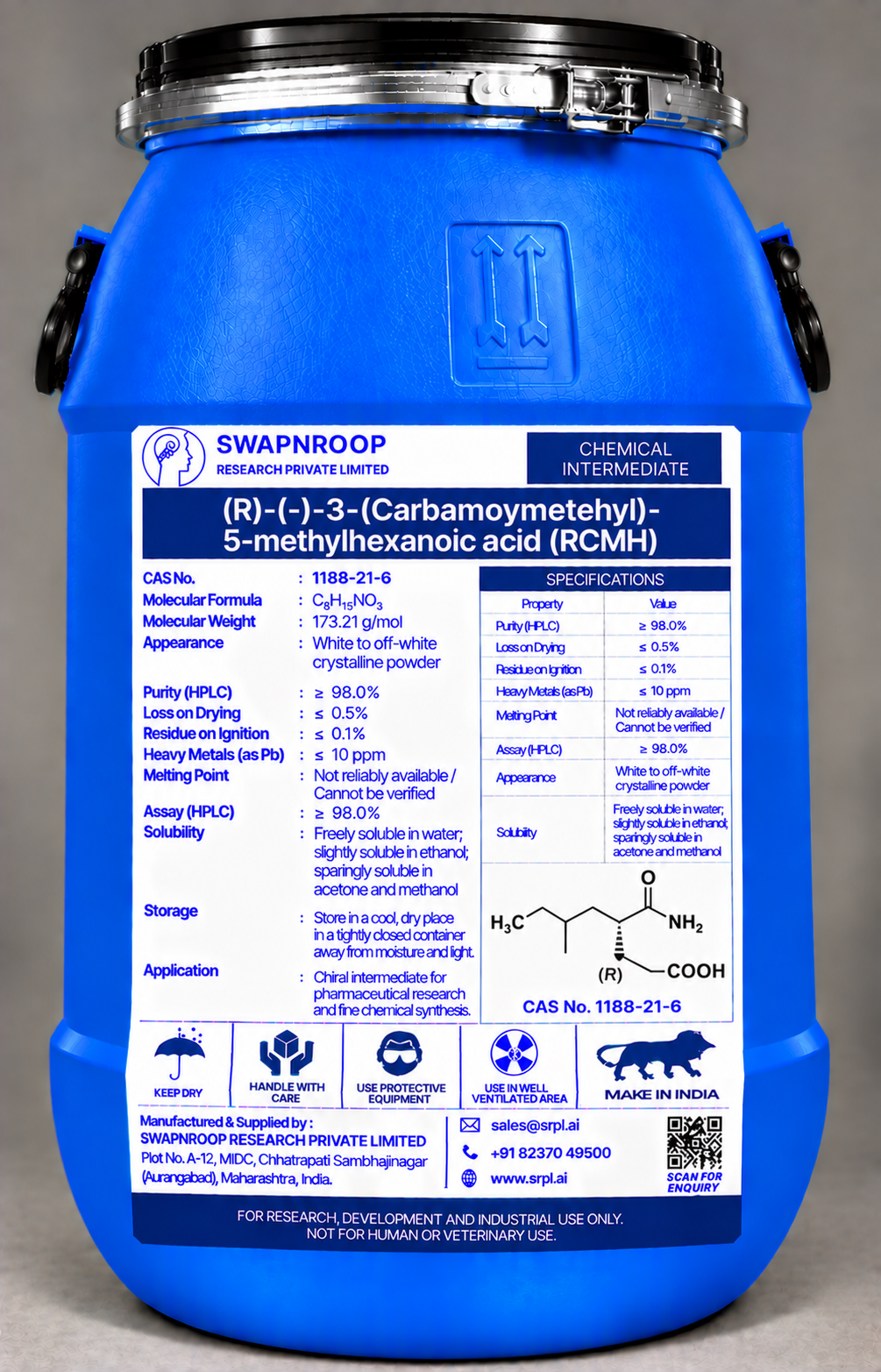 (R)-(-)-3-(Carbamoymetehyl)-5-methylhexanoic acid (RCMH)